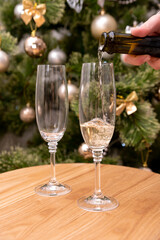 glasses of champagne on christmas table