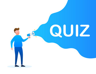 Hand holding megaphone - Quiz. Vector stock illustration.