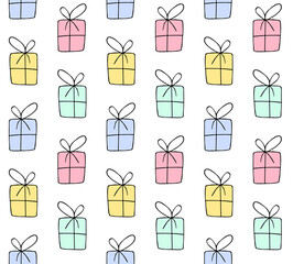 Vector seamless pattern of different hand drawn doodle sketch present isolated on white background