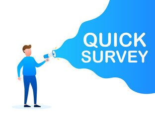 Hand Holding Megaphone with quick survey. Megaphone banner. Web design. Vector stock illustration
