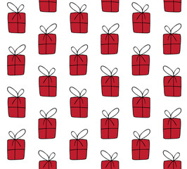 Vector seamless pattern of red colored hand drawn doodle sketch present isolated on white background