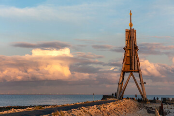 The ‘Kugelbake’, a historic aid to navigation in the city of Cuxhaven, Germany, at the...