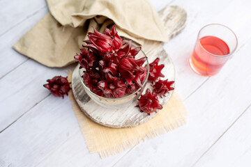 Roselle, freshly picked to make tea or jam and jelly. 