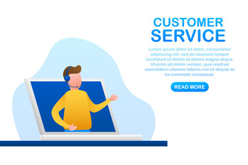 Customer service. Call center landing page. Online support center, assistance. Vector stock illustration.