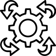 Gear with arrow motion for processing concept, line vector icon 