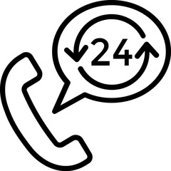 
Twenty four hour call service concept, line vector icon 
