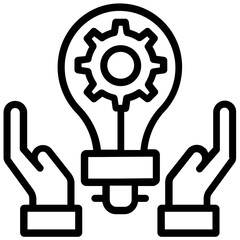 
Line icon of gear inside light bulb and hand protection, creative development

