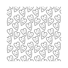 Simple cute black and white pattern with smiling hearts
