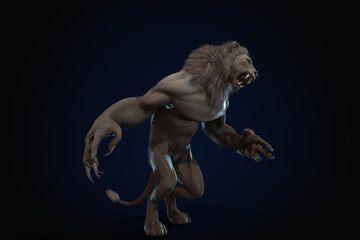 Fototapeta premium Fantasy character Humanoid Lion in epic pose - 3D render