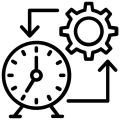 
Alarm clock connecting with gear wheel, concept of time management line icon
