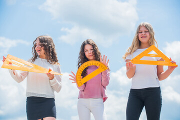 Education. Geometry favorite subject. Education and school concept. School students learning...