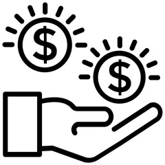 
A hand holding dollar coins symbolising line icon of monetarily benefit
