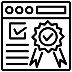 
A clipboard with a ribbon badge showing quality assurance line icon design
