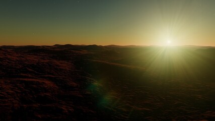 Naklejka na ściany i meble Exoplanet fantastic landscape. Beautiful views of the mountains and sky with unexplored planets. 3D illustration.