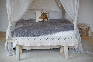 Christmas bedroom canopy with lights © aprilante
