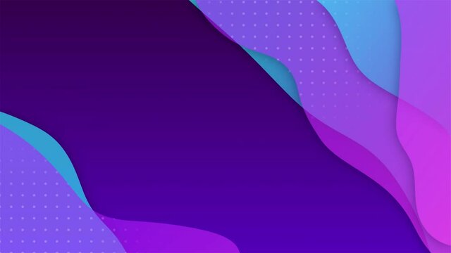Gradient color creative abstract background design with wavy shapes and dots.  liquid effect, memphis modern style. Purple and yellow colors. 4k stock looped footage. Creative gradient flyer, banner