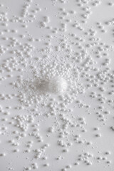 New Year's decor. Christmas or winter composition. Snowflakes and snowball on a white background.Christmas, winter, new year concept. Flat lay, top view.