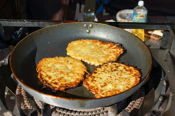 frying pan with meat