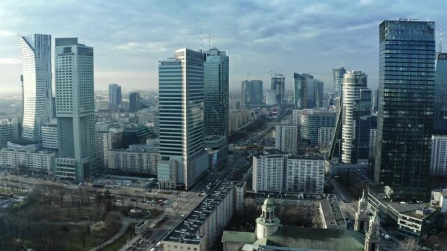 Drone flight over the Warsaw palace of culture overview, Poland