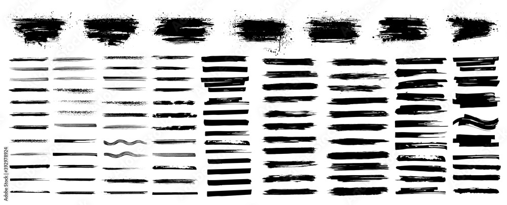 Poster Paintbrush collection. Beautiful brush stroke with Ink splashes. Vector texture collection with high quality manually traced. Grunge elements for Social media and network. Ink brush stroke stencil. Ve