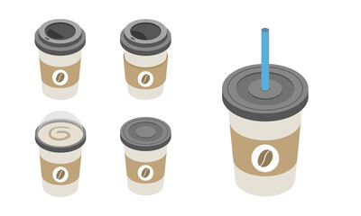 Set of Coffee Cup. Black, White, Brown cardboard Coffee Cup Mockup. Disposable plastic and paper vector template for Hot Drinks.