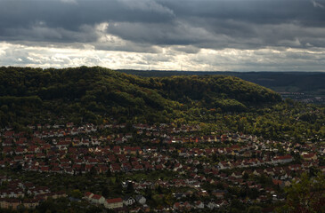 view at Jena at summer close to autumn at day from kernberge
