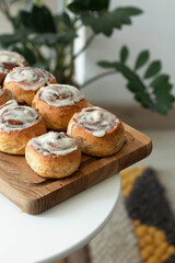 Cinnamon rolls on a wooden table
