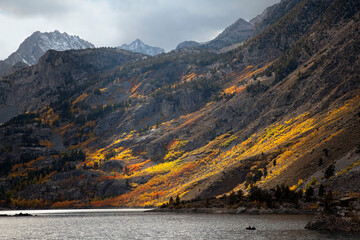 Fall colors at Lake Sabrina, Bishop, CA,. - 392982130