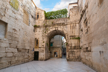 The ancient Golden Gate to the Diocletian's Palace section of Old Town Split, Croatia.