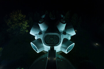 Night Drone shot of the Makedonium in Macedonia