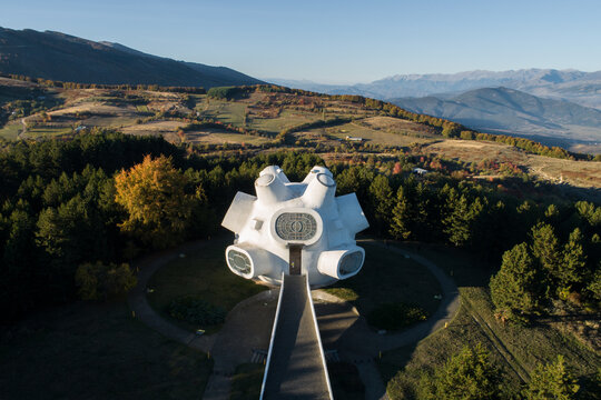 Drone shot of the Makedonium in Krusevo, Macedonia