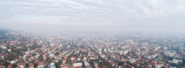 Aerial panorama of city pollution