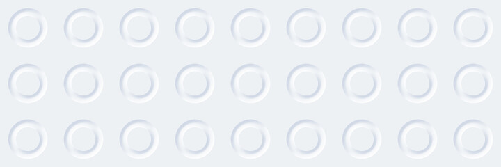 Abstract white background seamless pattern. Circles with a circular texture a variety of sizes, modern look and media technology and space. White texture. Blank round realistic labels. 3d Illustration