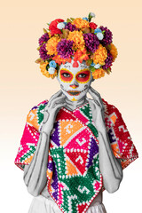 Catrina makeup. Young Mexican woman with typical costume.
