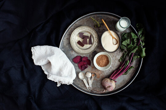 Baking ingredients on black background 