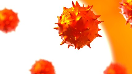 Red Virus, flu, view of a virus under a microscope, infectious disease. 3D illustration. 3D high quality rendering. 3D CG.