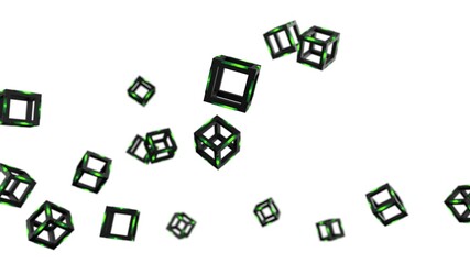 Green illuminated Hot Iron Cube under white background. Blockchain network technology concept illustration. 3D illustration. 3D high quality rendering. 3D CG.