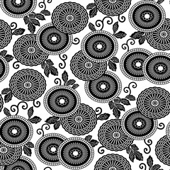 Stylized black and white asian floral design