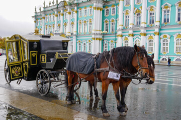 Fototapeta na wymiar ロシアサンクトペテルブルグのエルミタージュ美術館と馬車 No.2