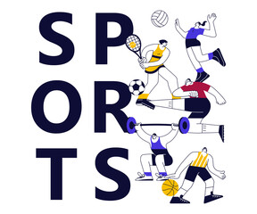 Colorful sports banner with athletes