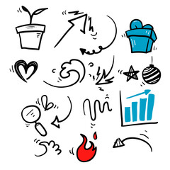 hand drawn doodle element collection isolated background