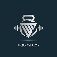 Letter WT fitness logo, vector dumbbell icon, symbol vector illustration design template