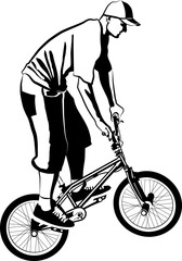 black and white vector illustration of cyclist