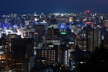 Fototapeta na wymiar 城山展望所から見る鹿児島市の夜景と桜島 