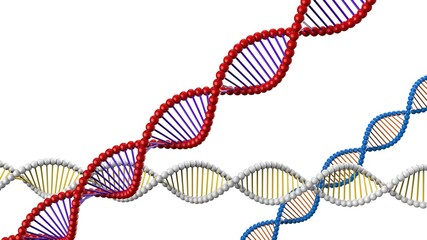 Science Molecular Color Painted DNA Model Structure under orange light. 3D illustration. 3D high quality rendering.