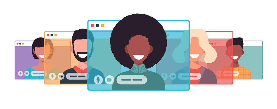 African Businesswoman Chatting During Video Call Business Woman With Chat Bubble Speech In Computer Window Communication Online Conference Concept Portrait Horizontal Cartoon Flat Vector Illustration