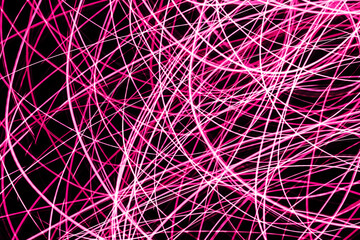Chaos texture. Neon lights background. Motion lines texture. Long exposure moving light pattern. Abstract night life background. Glowing lines design. Colorful illumination.