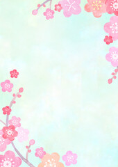 水彩で描いた和風の梅の背景イラスト