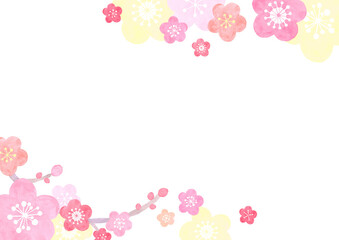 水彩で描いた和風の梅の背景イラスト