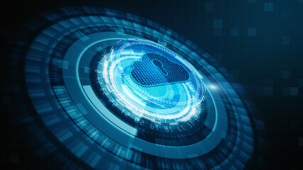HUD and Digital Cloud Computing of Cyber Security, Digital Data Network Protection, Future Technology Network Background Concept.